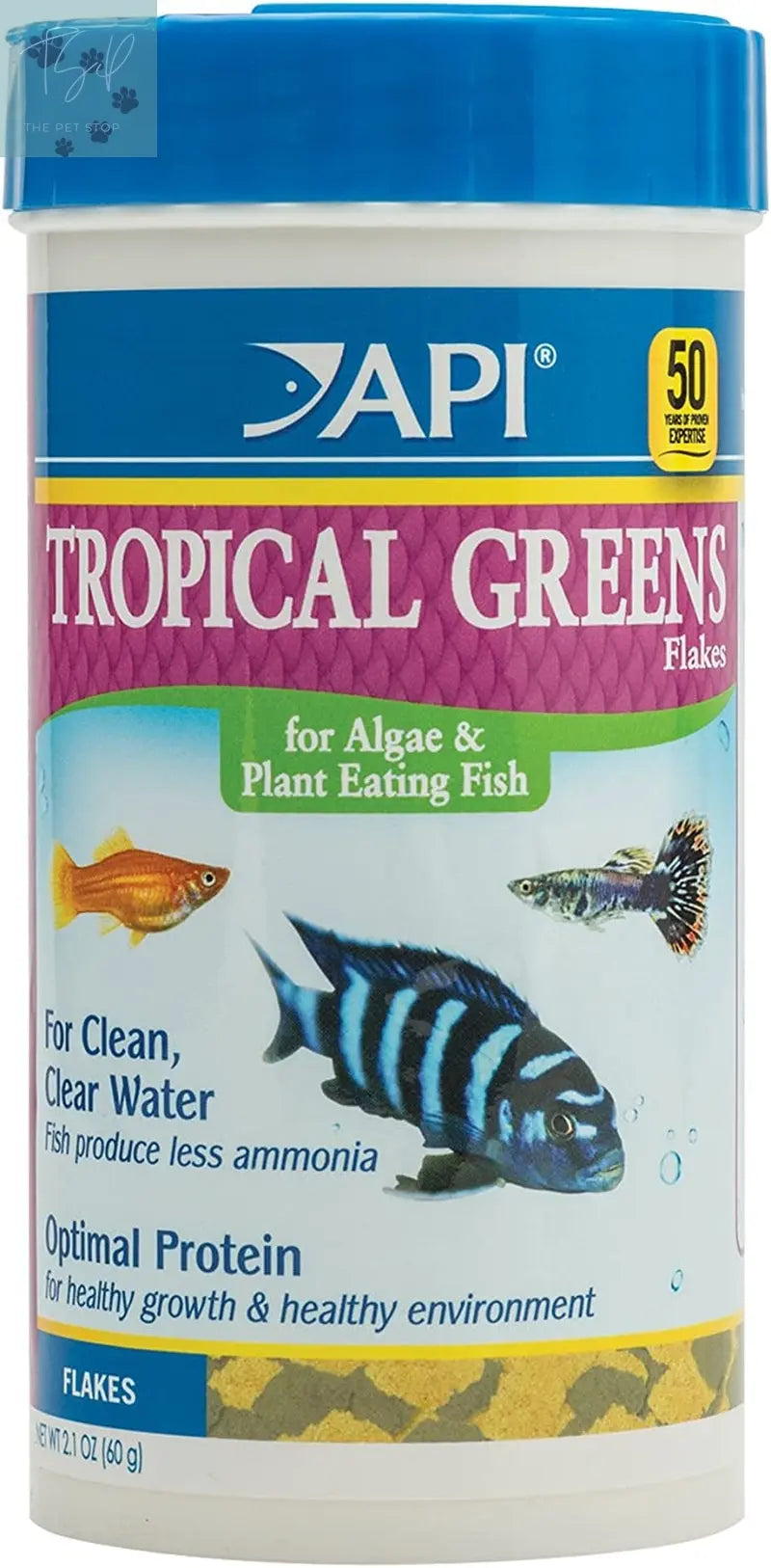 API Tropical Greens Flakes Fish Food for Tropical Fish, 2.1-Ounce Container Mars Fishcare