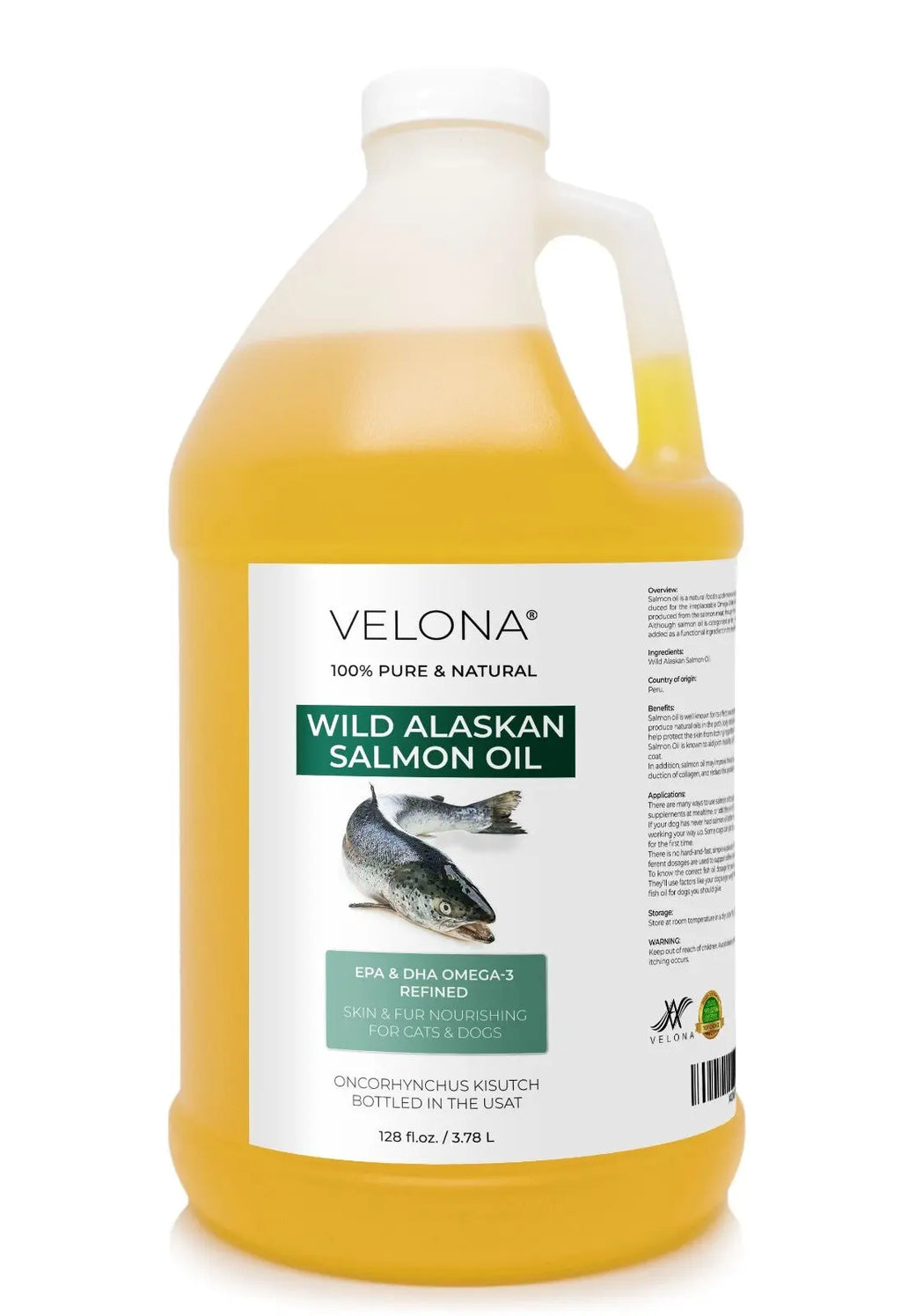 Velona Wild Alaskan Salmon Oil for Dogs and Cats - 2 Fl Oz and 1 Gallon Options, Rich in Omega-3 and EPA for Healthy Coat Does not apply