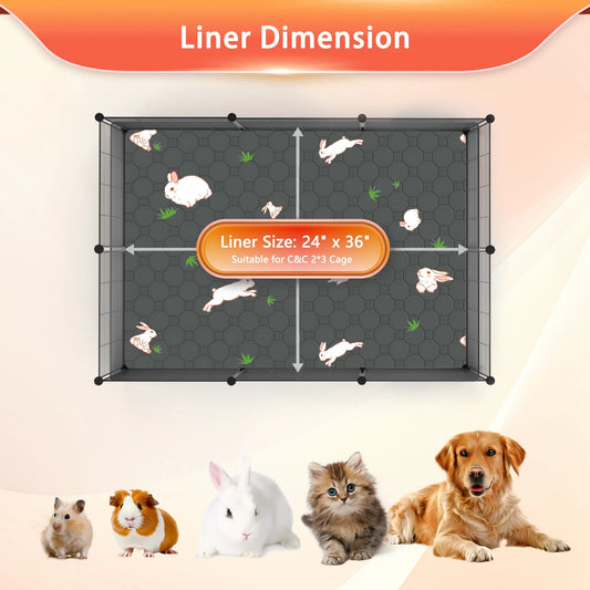 2 Pack Washable Guinea Pig Cage Liners for Midwest and C&C Cages, 24”X 36” Reusable Leakproof and Anti-Slip Guinea Pig Pee Pads, Fleece Liners for Hamster Rabbit