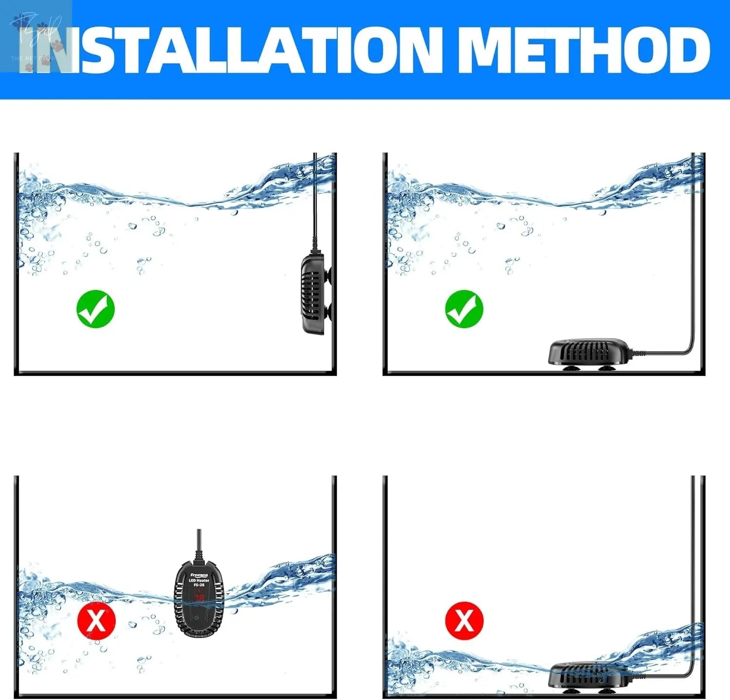 FREESEA 50W Submersible Aquarium Heater with Adjustable Temperature Controller for Betta, Saltwater, and Freshwater Tanks (1-10 Gallons) FREESEA