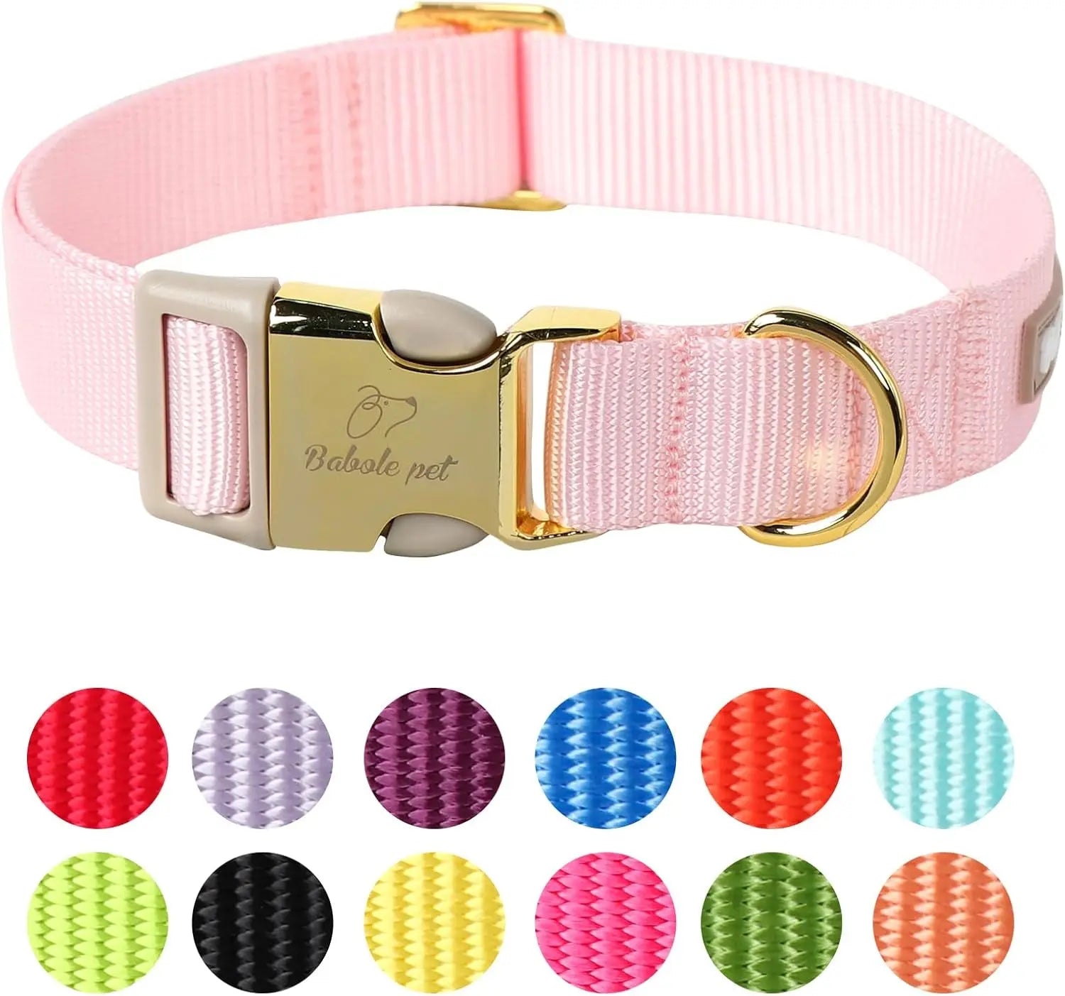 Adjustable Lavender Nylon Dog Collar with Safety Metal Buckle for Small to Large Dogs Babole Pet