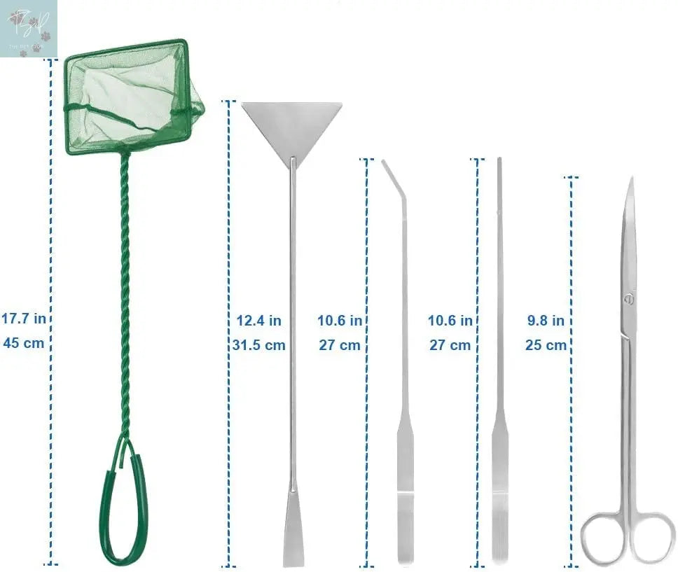 Lukovee 4-in-1 Stainless Steel Aquarium Tool Set: Multi-Functional Tweezers, Scissors, and Spatula for Aquascaping, Plant Care, and Maintenance (Includes Fish Net) Lukovee