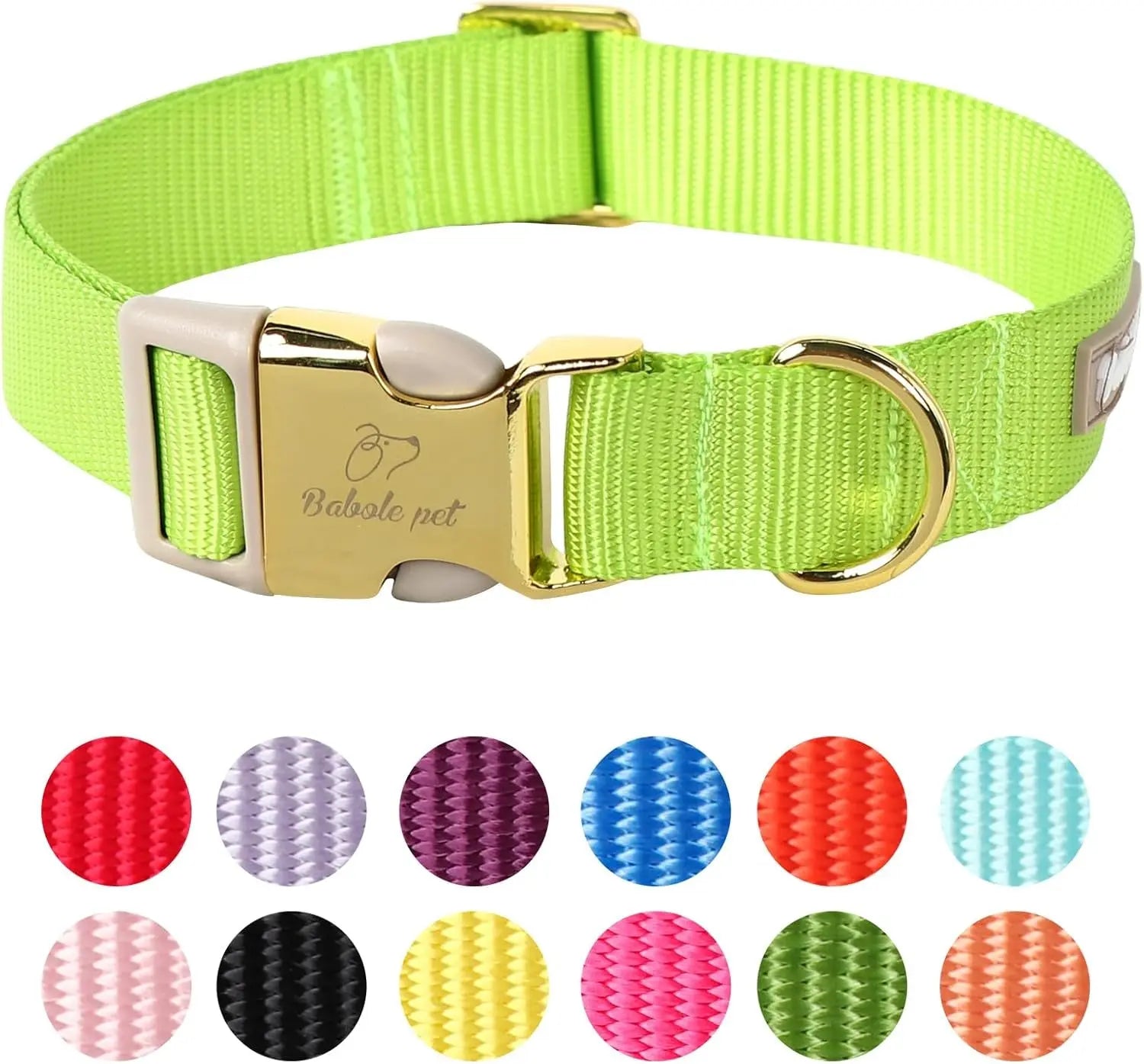 Adjustable Lavender Nylon Dog Collar with Safety Metal Buckle for Small to Large Dogs Babole Pet