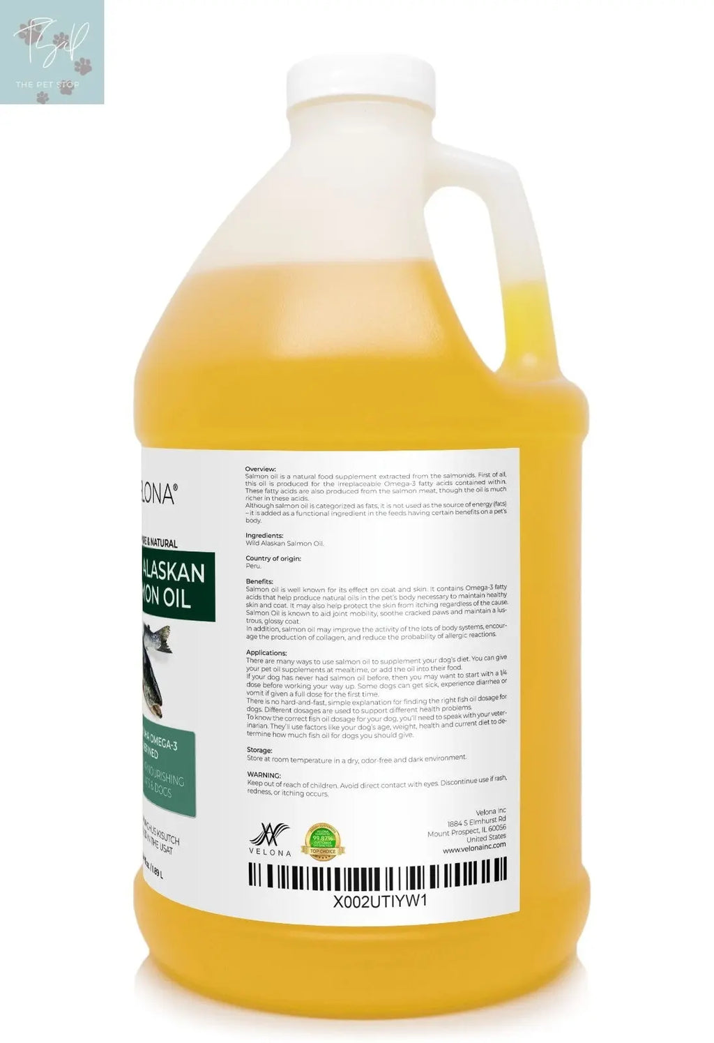 Velona Wild Alaskan Salmon Oil for Dogs and Cats - 2 Fl Oz and 1 Gallon Options, Rich in Omega-3 and EPA for Healthy Coat Does not apply