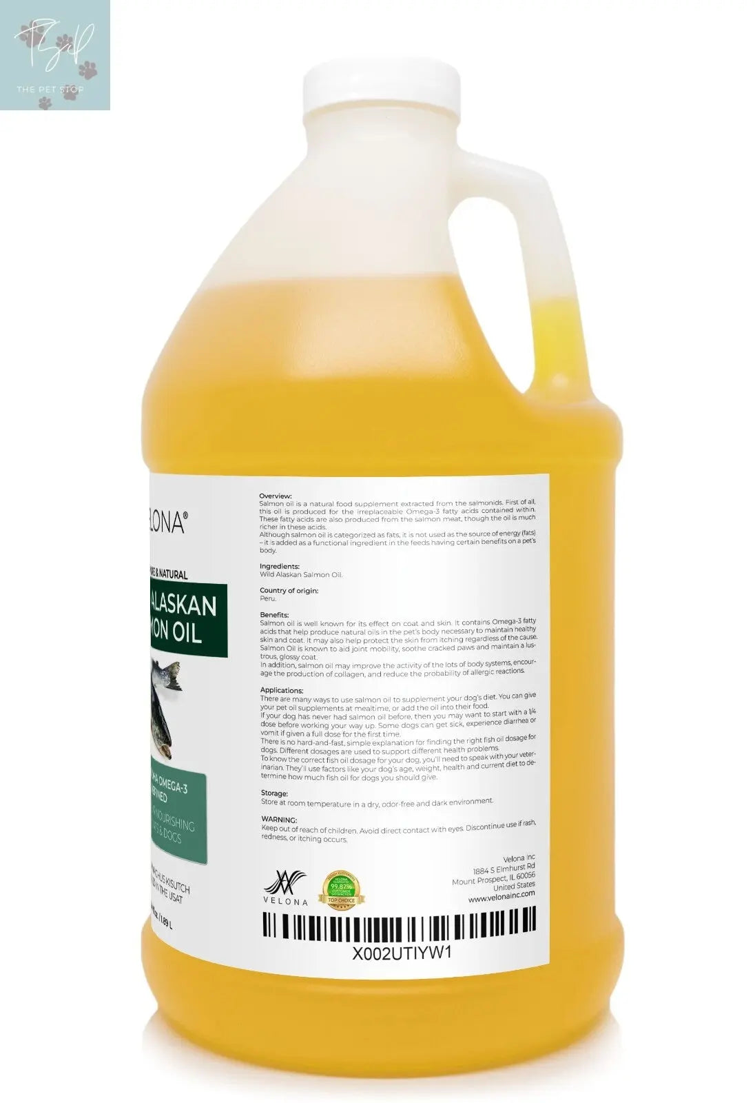 Velona Wild Alaskan Salmon Oil for Dogs and Cats - 2 Fl Oz and 1 Gallon Options, Rich in Omega-3 and EPA for Healthy Coat Does not apply