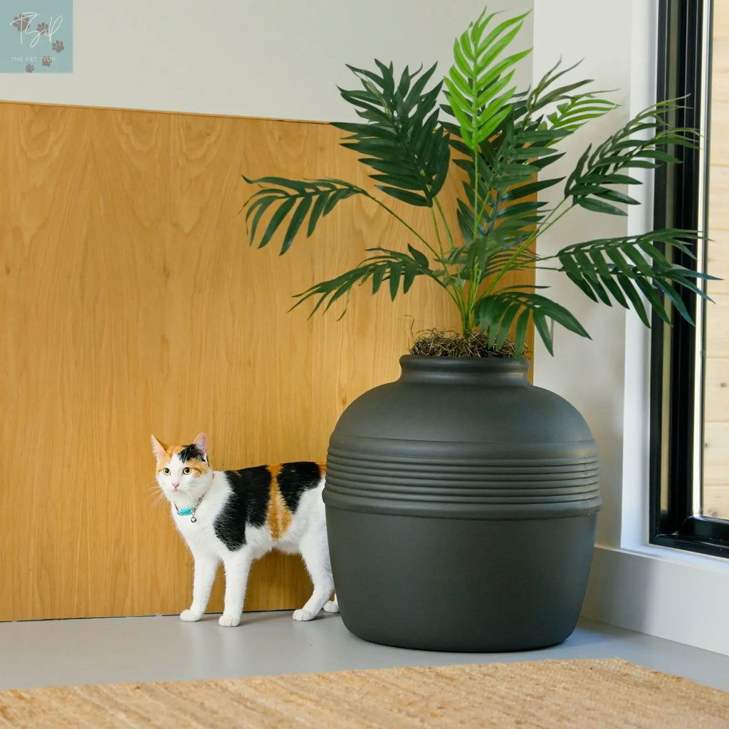 Discreet Litter Box Planter with Hooded Design and Artificial Plant for Pets Does not apply