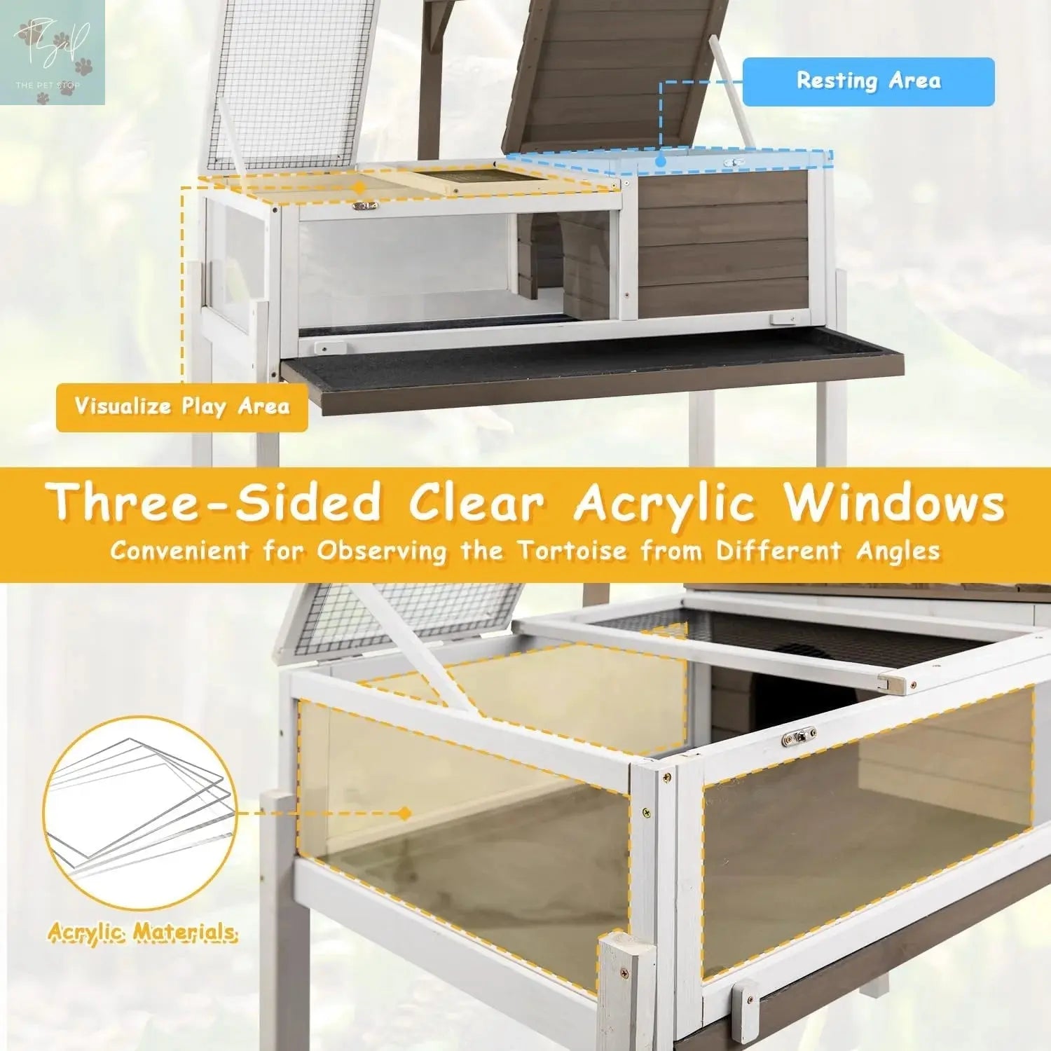 PETSCOSSET Tortoise Habitat Turtle Enclosure with Detachable Legs, Wooden Indoor Reptile Cage for Small Animals with Leakproof Tray PETSCOSSET