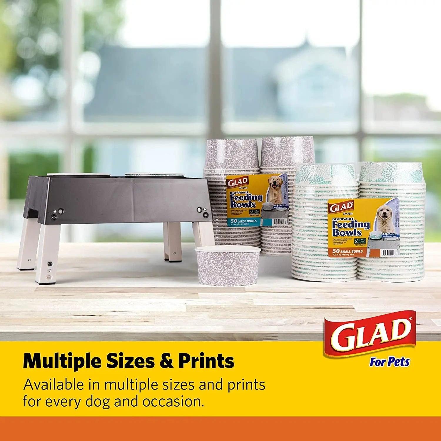 Glad for Pets Disposable Feeding Bowls for Small Dogs - Stylish Gray Pattern, 1.75 Cup Capacity, Perfect for Food and Water (Single Pack) Fetch for Pets