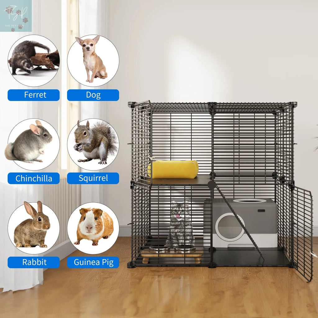Dextrus 2-Tier Indoor Pet Cage and DIY Playpen for Cats, Ferrets, Chinchillas, Rabbits, and Small Animals - Ideal for Travel and Camping Dextrus