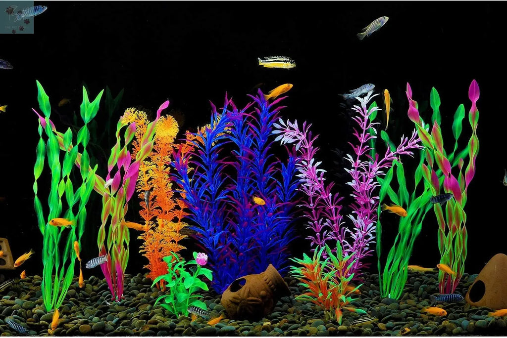 Cousduobe 9-Pack Large Artificial Aquarium Plants - 12-Inch Realistic Aquatic Landscape Enhancements CousDUoBe