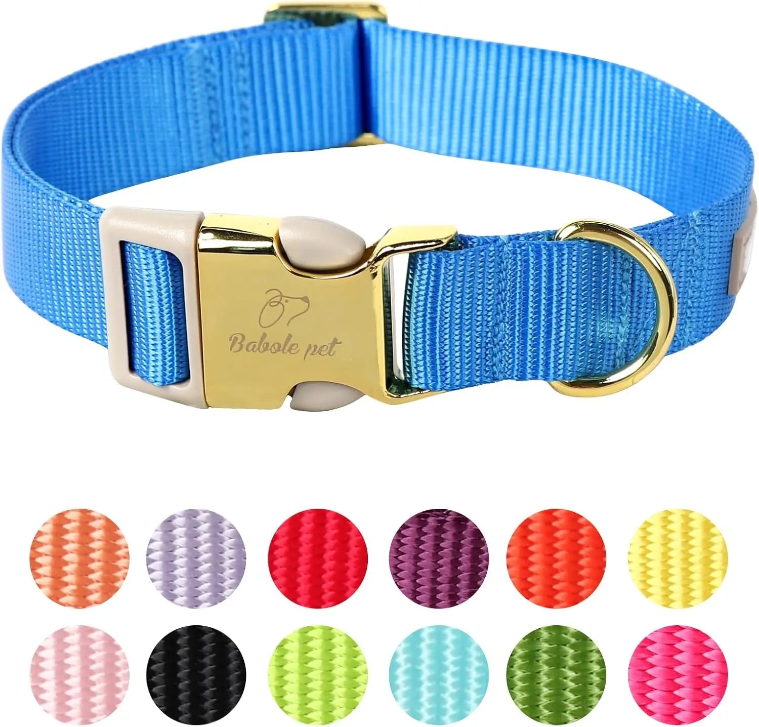 Adjustable Lavender Nylon Dog Collar with Safety Metal Buckle for Small to Large Dogs Babole Pet