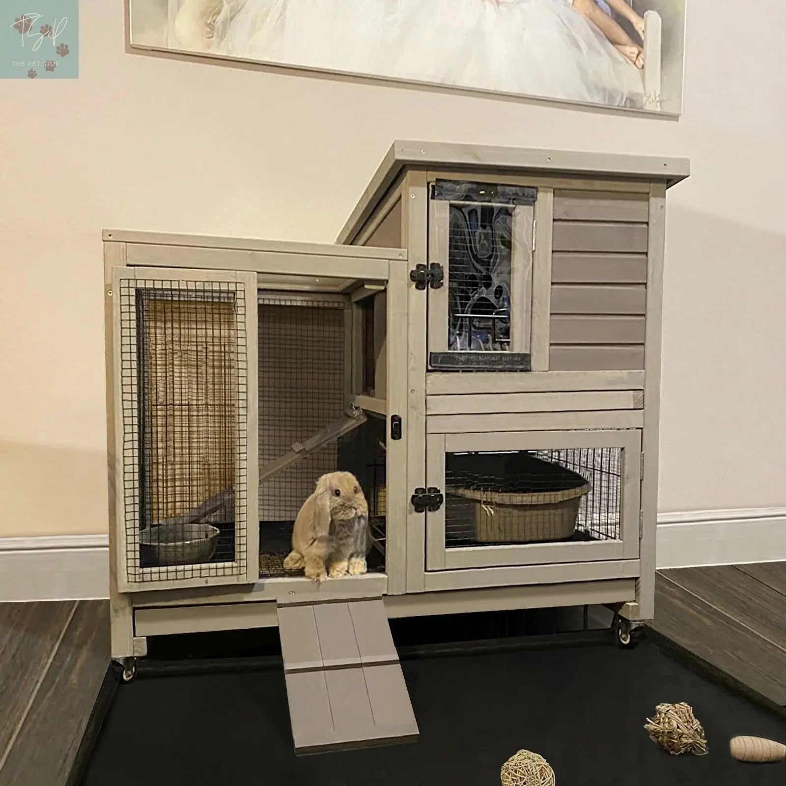 Aivituvin Wooden Bunny Hutch Indoor & Outdoor Rabbit Hutch Guinea Pig Cage for Small Animals with Trays (Grey) Aivituvin