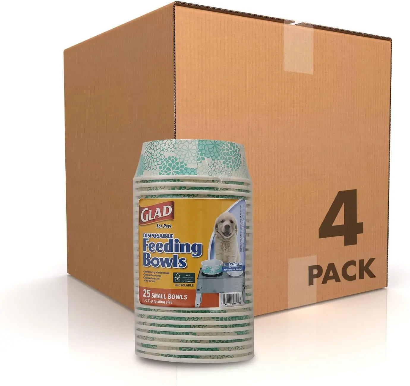 Glad for Pets Disposable Feeding Bowls for Small Dogs - Stylish Gray Pattern, 1.75 Cup Capacity, Perfect for Food and Water (Single Pack) Fetch for Pets