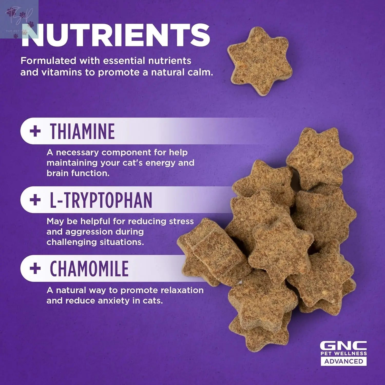 GNC Pets Advanced Calming Chews for Cats, 60 Count | Chicken Flavor Soft Chews for Relaxation | Contains Thiamine, L-Tryptophan, and Chamomile | Made in the USA Fetch for Pets