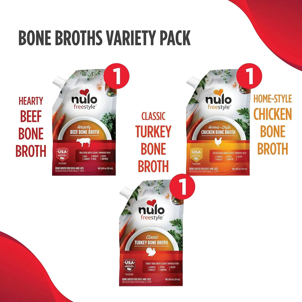 Nulo Freestyle Premium Bone Broth Food Topper for Cats & Dogs - Pack of 3, 20 Fl Oz | Boosts Coat & Skin with Collagen & Chondroitin! Nulo