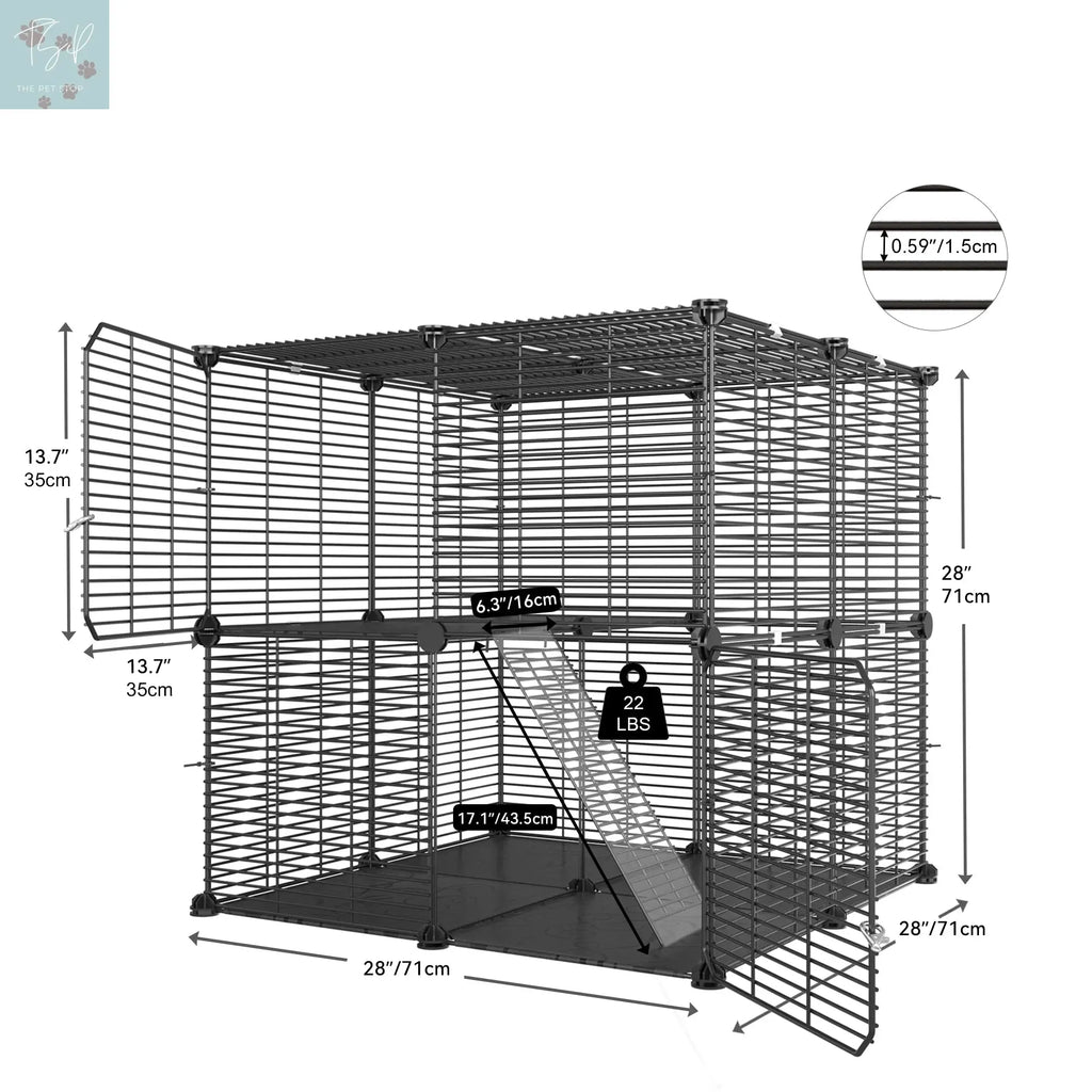 Dextrus 2-Tier Indoor Pet Cage and DIY Playpen for Cats, Ferrets, Chinchillas, Rabbits, and Small Animals - Ideal for Travel and Camping Dextrus