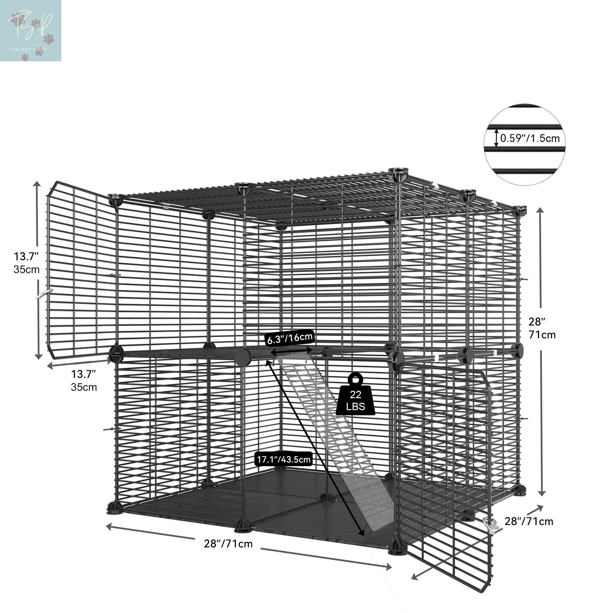 Dextrus 2-Tier Indoor Pet Cage and DIY Playpen for Cats, Ferrets, Chinchillas, Rabbits, and Small Animals - Ideal for Travel and Camping Dextrus