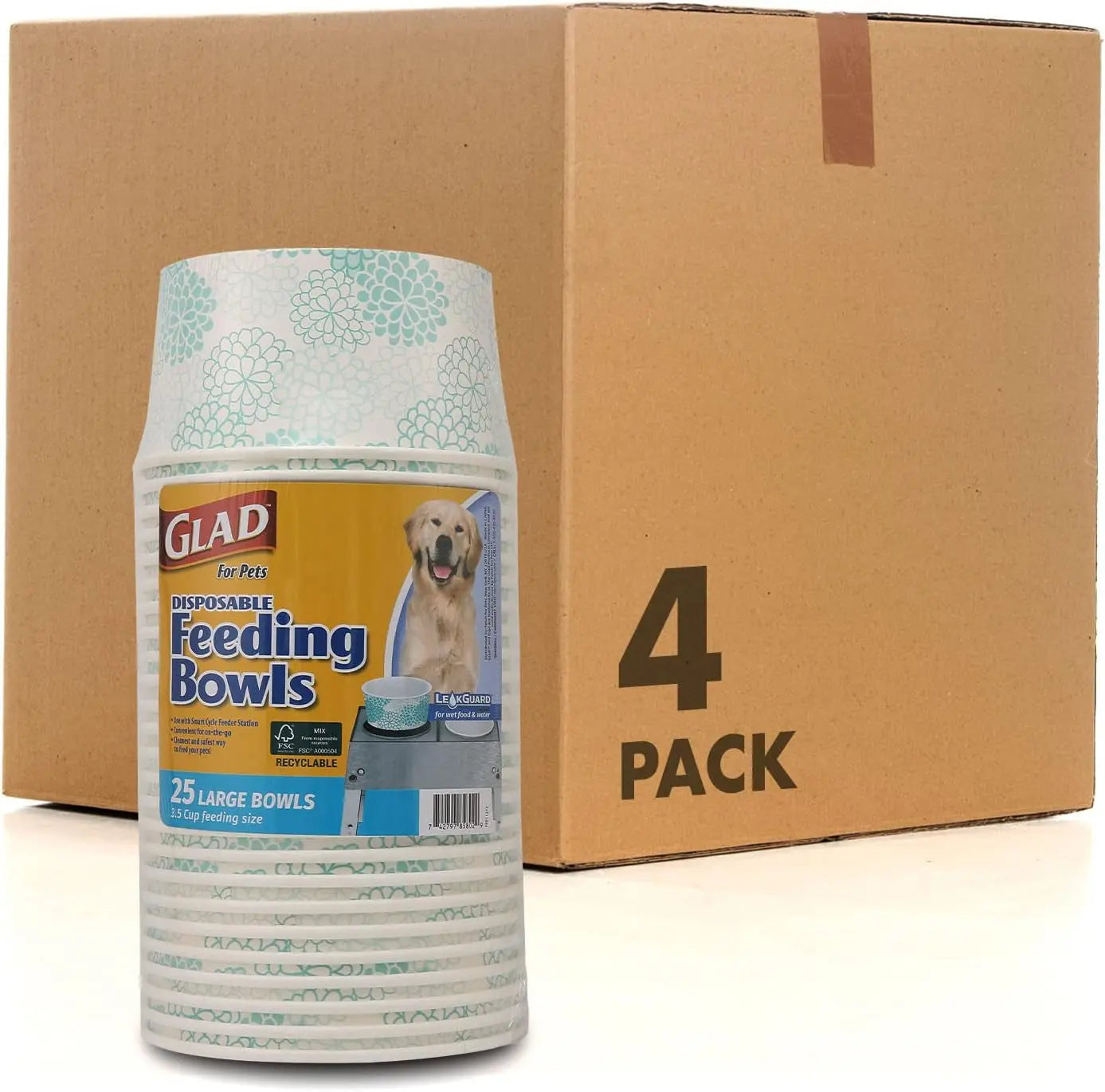 Glad for Pets Disposable Feeding Bowls for Small Dogs - Stylish Gray Pattern, 1.75 Cup Capacity, Perfect for Food and Water (Single Pack) Fetch for Pets