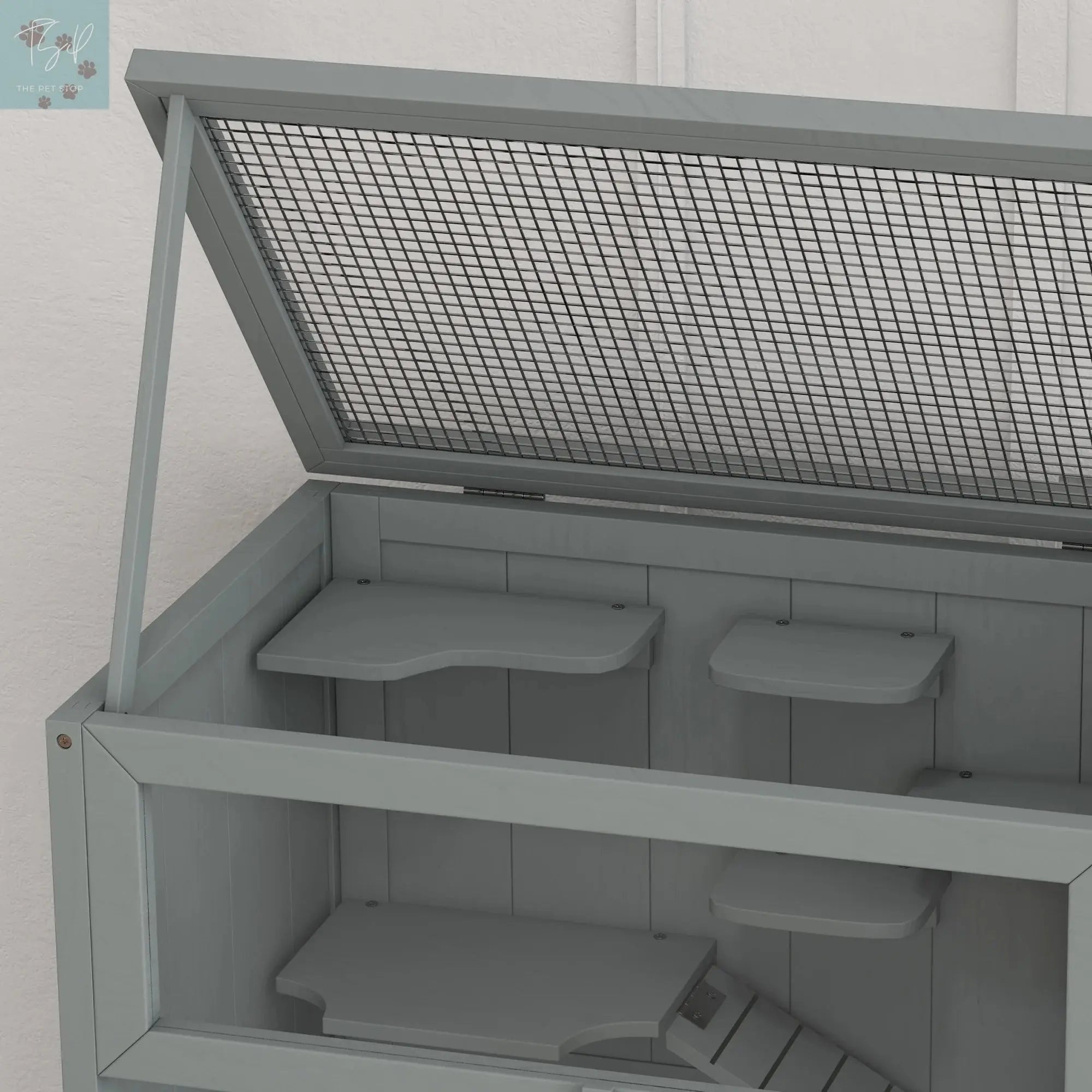 Pawhut 3-Tier Wooden Hamster Cage W/ Openable Top, Front Door, Shelf, Gray PawHut