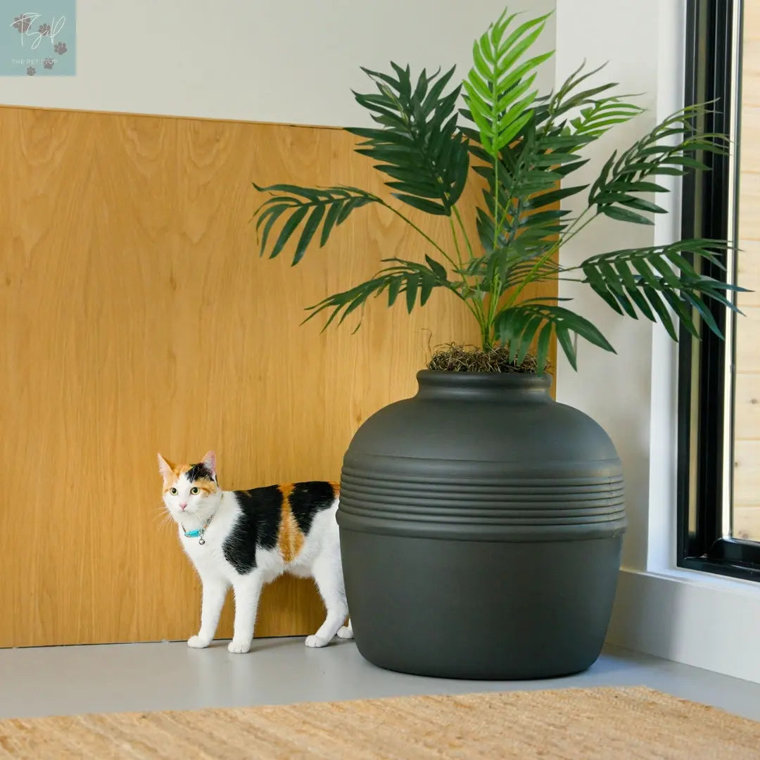 Discreet Litter Box Planter with Hooded Design and Artificial Plant for Pets Does not apply