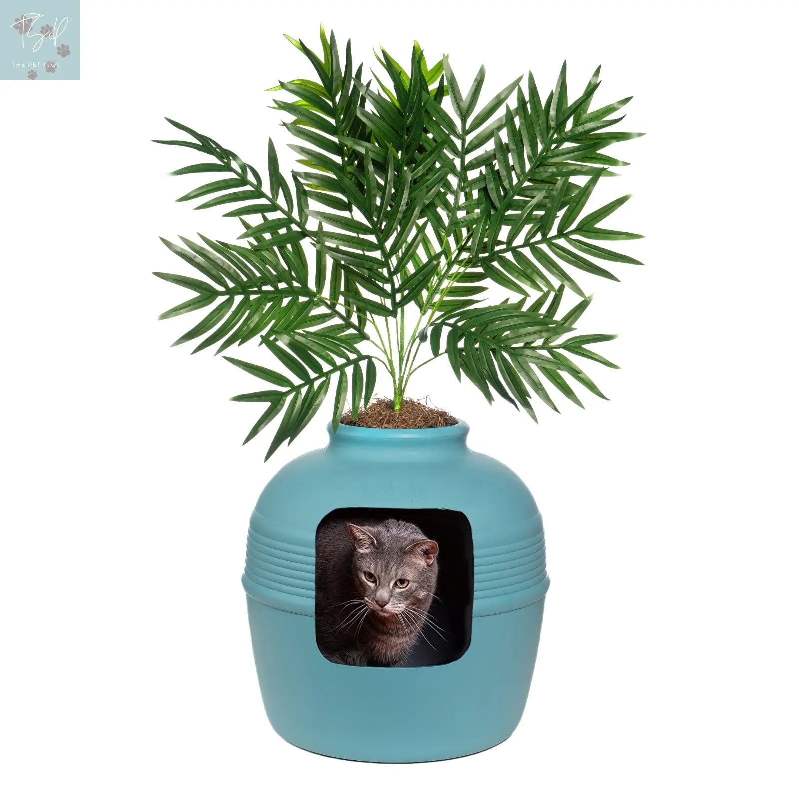 Discreet Litter Box Planter with Hooded Design and Artificial Plant for Pets Does not apply