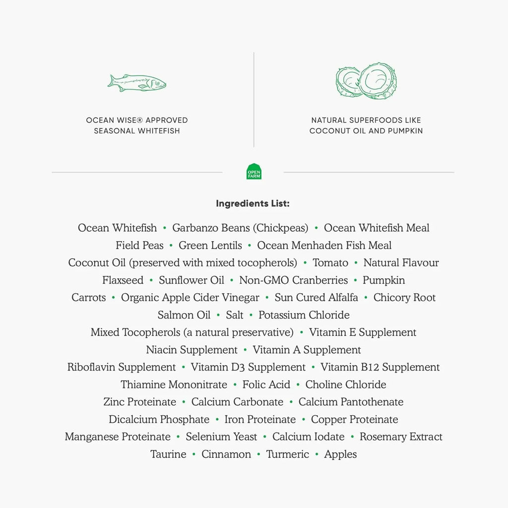 Open Farm Grain-Free Whitefish & Green Lentil Dry Dog Food - 4.5 lbs of Nutritious Goodness for Your Furry Friend! Nectars Pet Inc