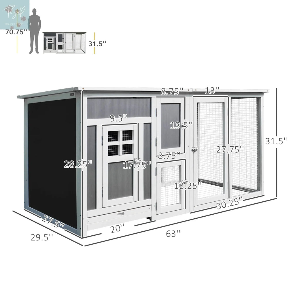 63-Inch Wooden Chicken Coop with Run and Nesting Box for Indoor and Outdoor Use PawHut