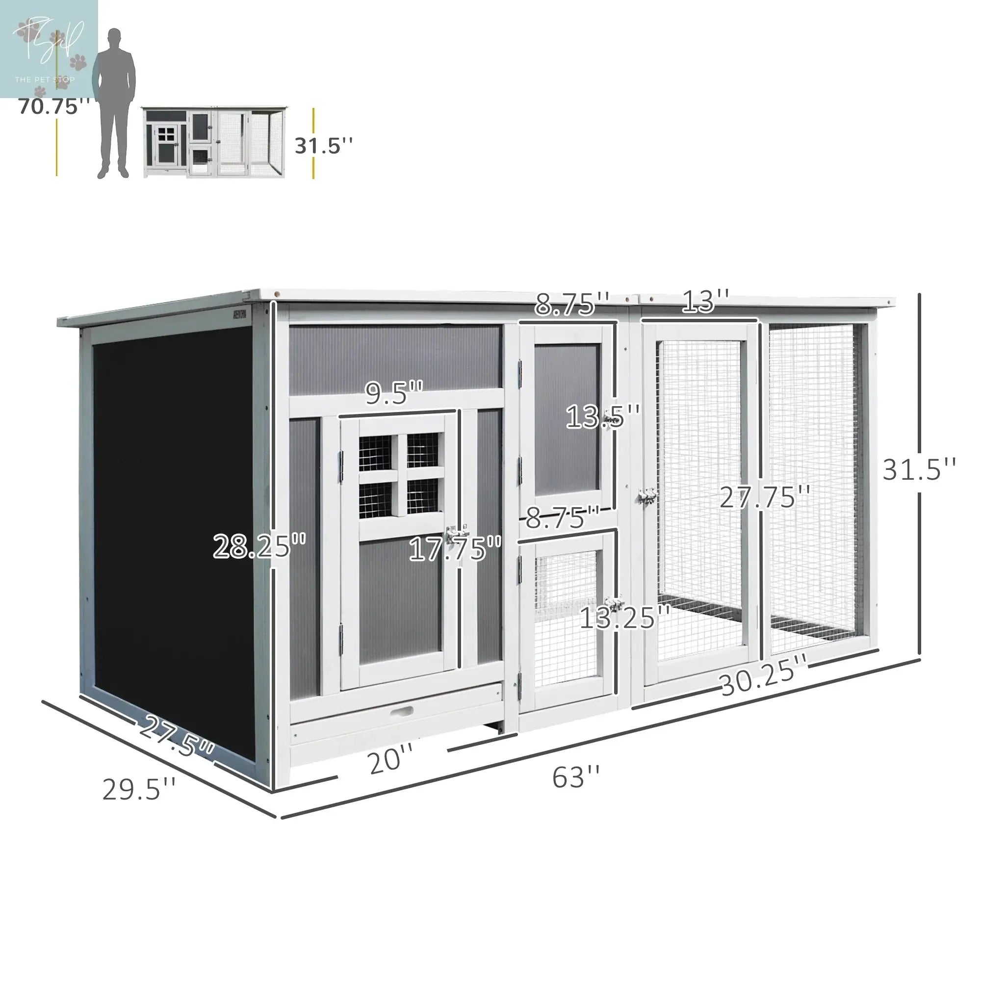 63-Inch Wooden Chicken Coop with Run and Nesting Box for Indoor and Outdoor Use PawHut