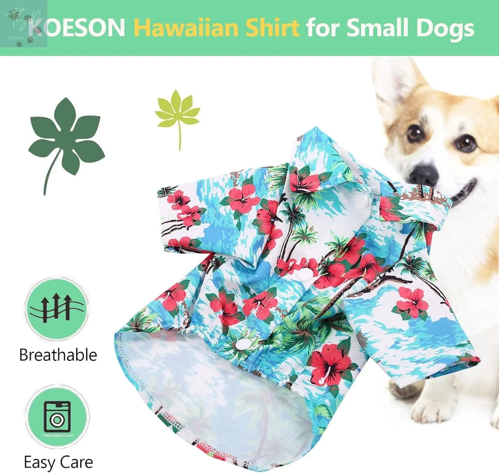 KOESON Tropical Palm Trees Dog Shirt - Casual Button-Down Summer Outfit for Small Dogs and Cats, Blue 2XL KOESON