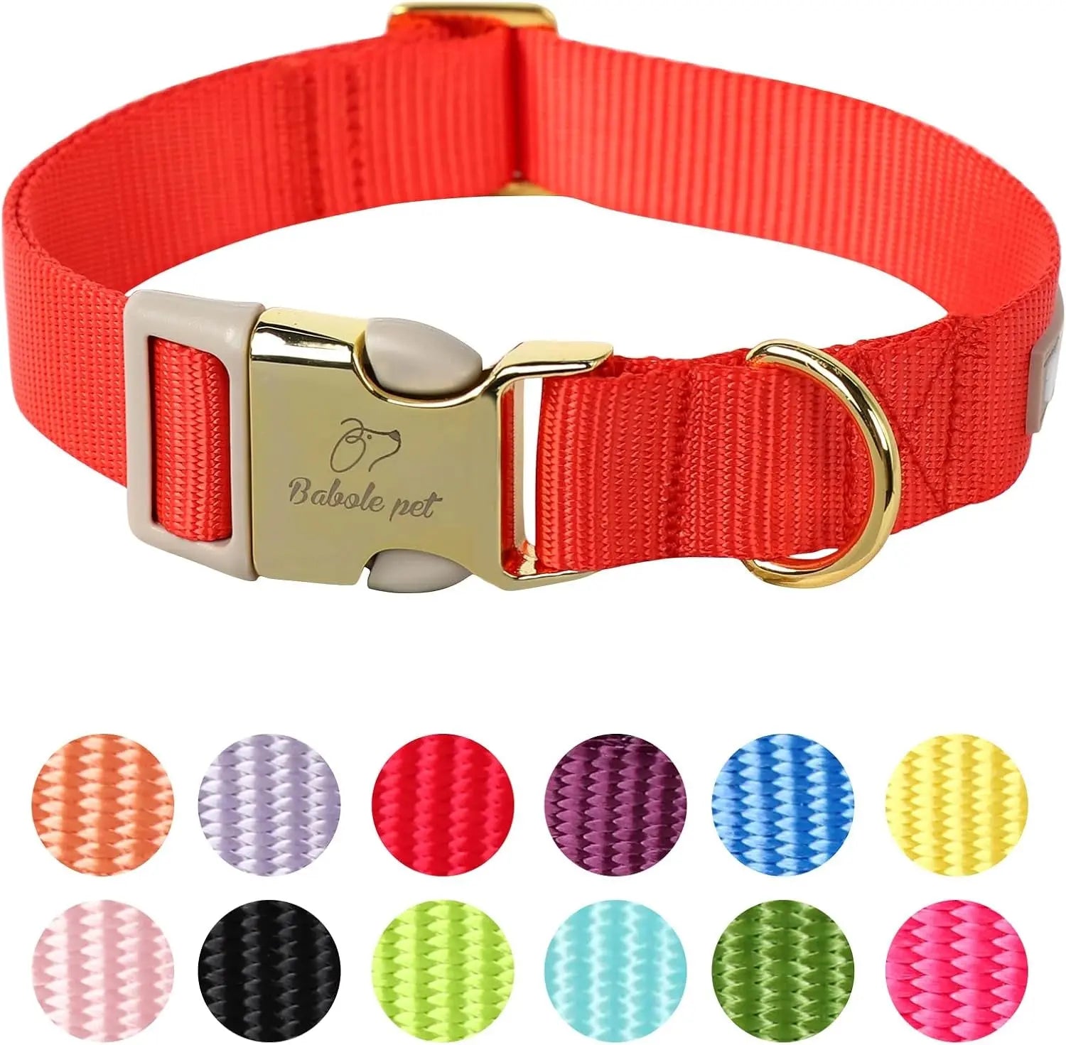 Adjustable Lavender Nylon Dog Collar with Safety Metal Buckle for Small to Large Dogs Babole Pet