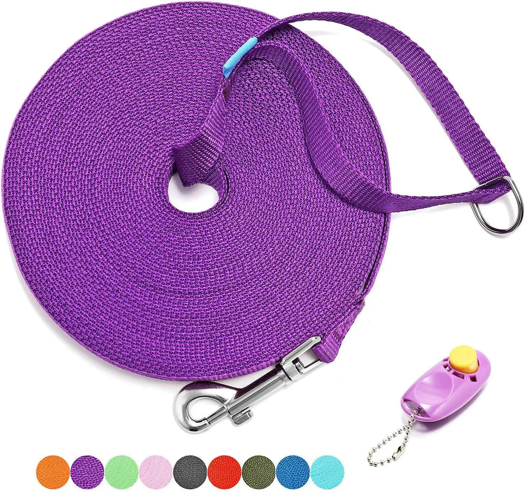 BAAPET 30-Foot Dog Training Leash with Clickers for Small, Medium, and Large Dogs or Cats - Purple Heima