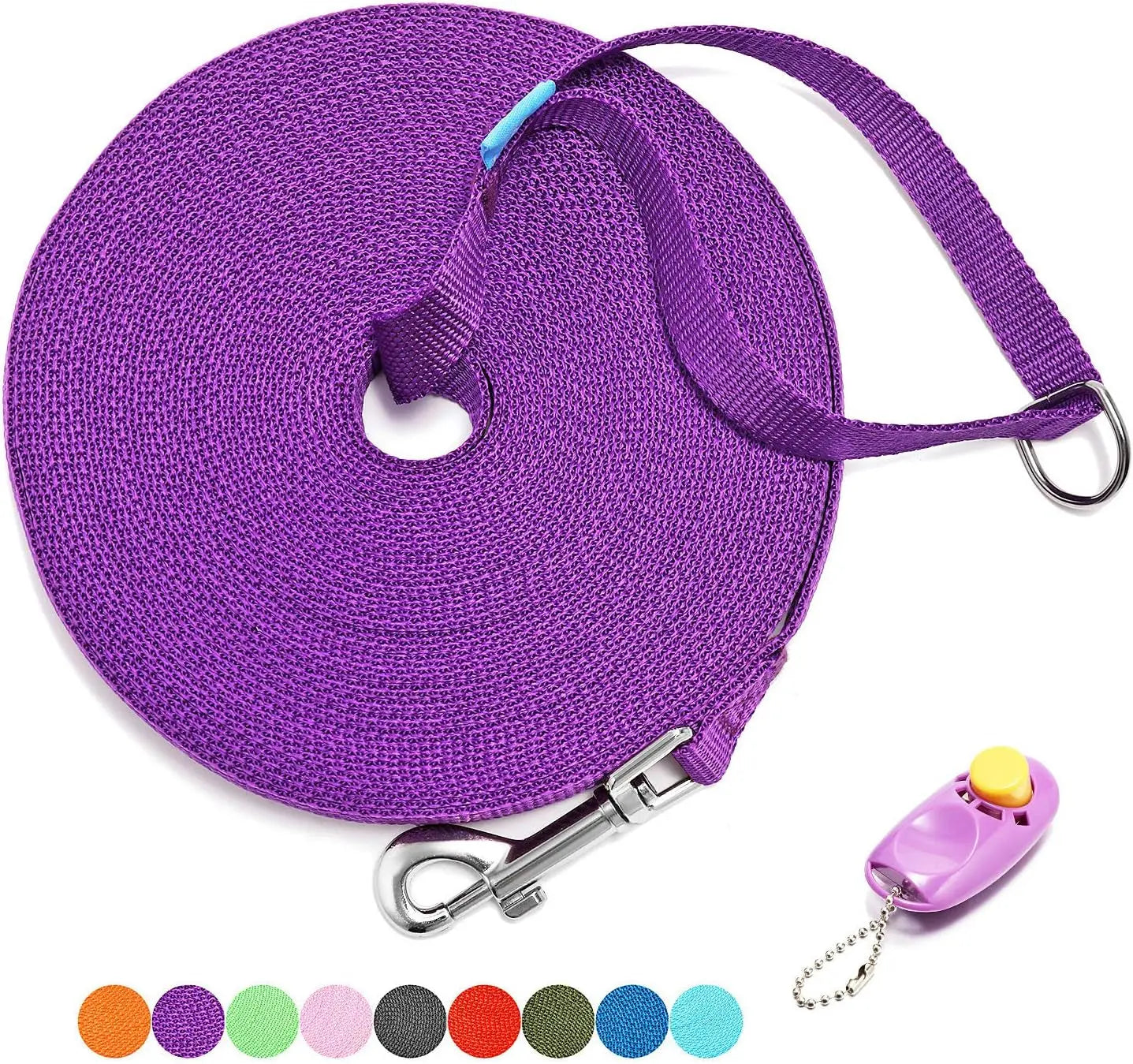 BAAPET 30-Foot Dog Training Leash with Clickers for Small, Medium, and Large Dogs or Cats - Purple Heima