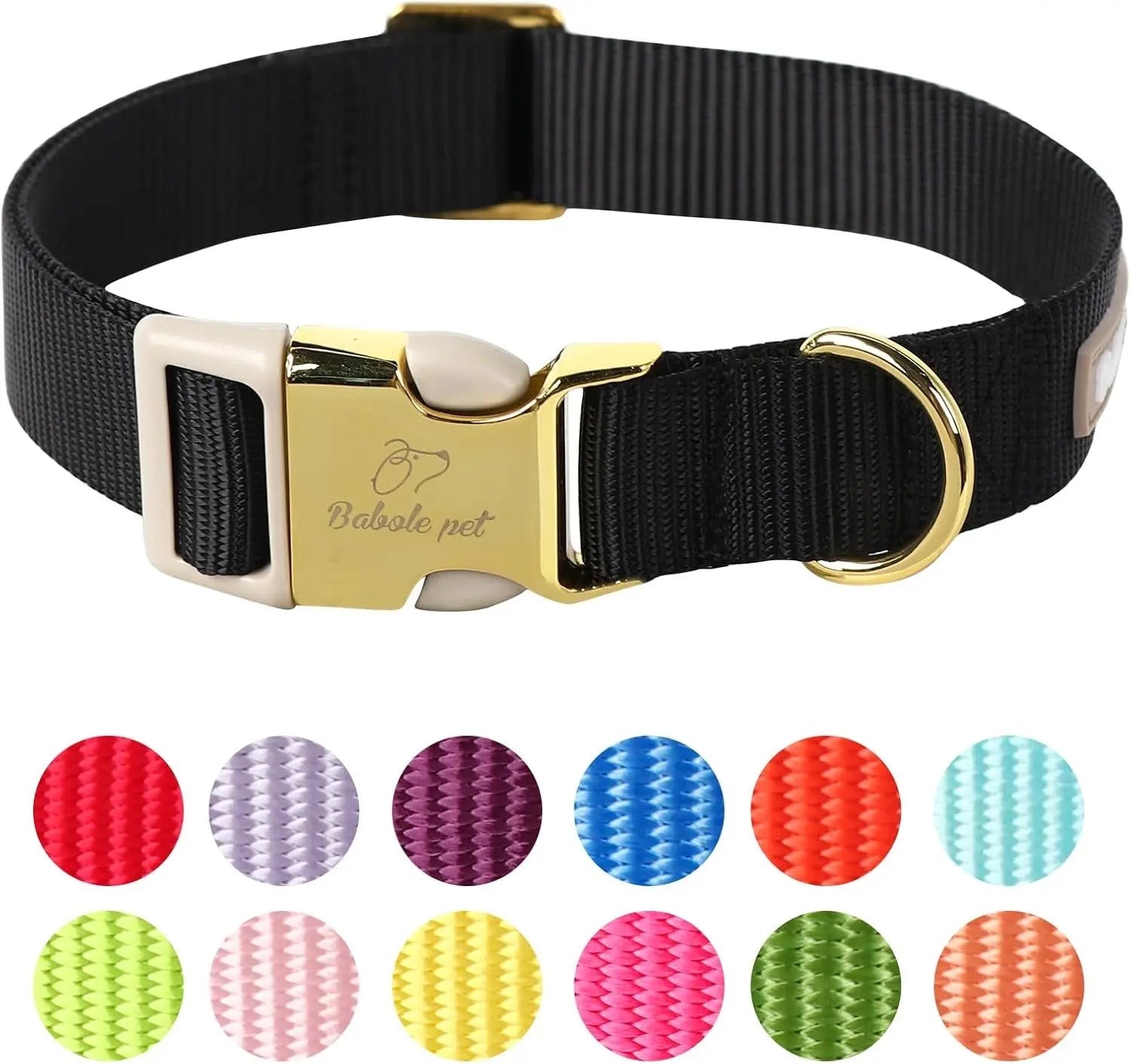 Adjustable Lavender Nylon Dog Collar with Safety Metal Buckle for Small to Large Dogs Babole Pet