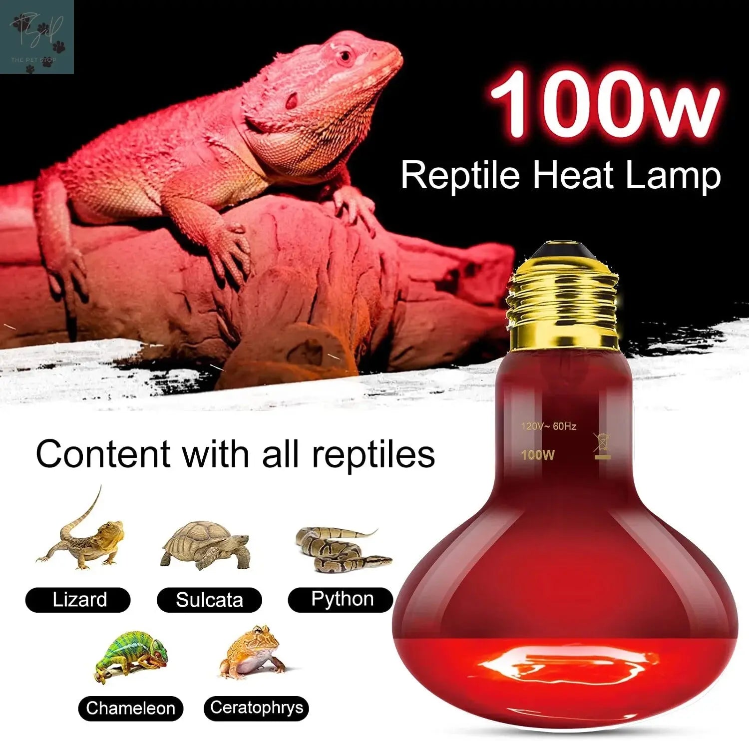 ECOSUB Reptile Heat Lamp 100W, 2Pcs E26 Basking Spot Light, Infrared Heat Lamp, Red bearded dragon tank accessories