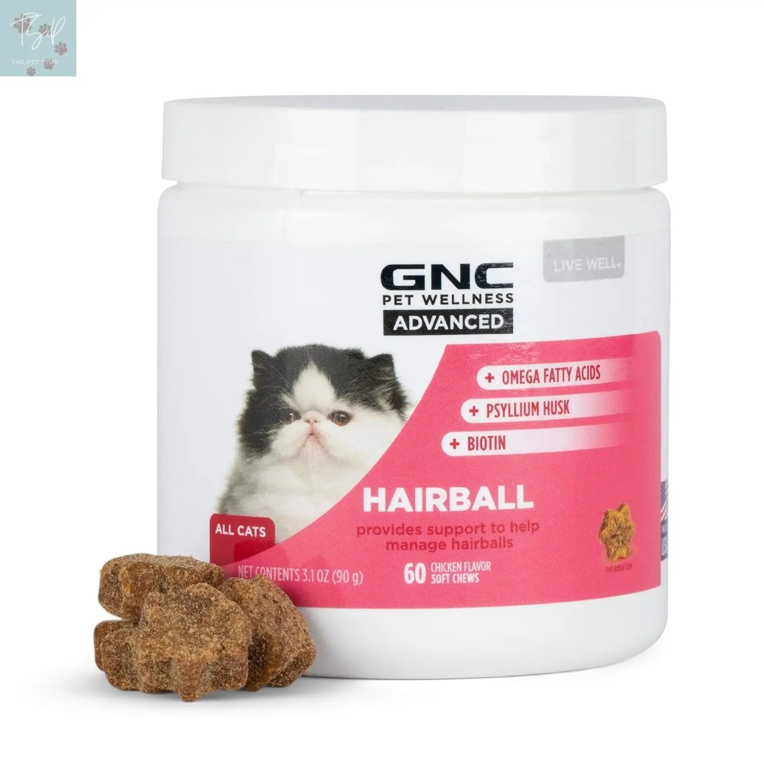 GNC Pets Advanced Calming Chews for Cats, 60 Count | Chicken Flavor Soft Chews for Relaxation | Contains Thiamine, L-Tryptophan, and Chamomile | Made in the USA Fetch for Pets