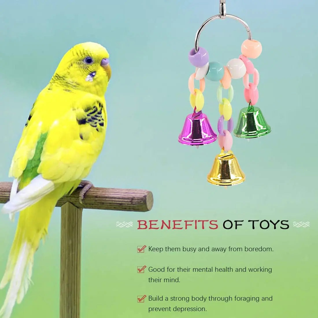 Hilitchi Vibrant 3-Pack Bird Toy Set: Engaging Hanging Bells, Rattan Balls, and Twisted String for Happy Parrots, Parakeets, and Lovebirds - Perfect for Small Cages! Hilitchi