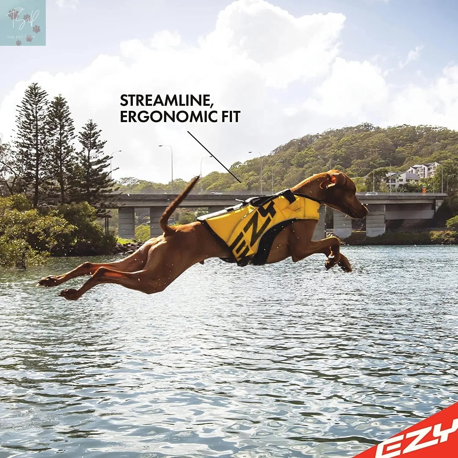 Ezydog DFD X2 Adjustable Dog Life Jacket - Enhanced Swimming Safety Vest with Continuous Neck Flotation, Reflective Trim, and Grab Handle (Medium, Red) EzyDog