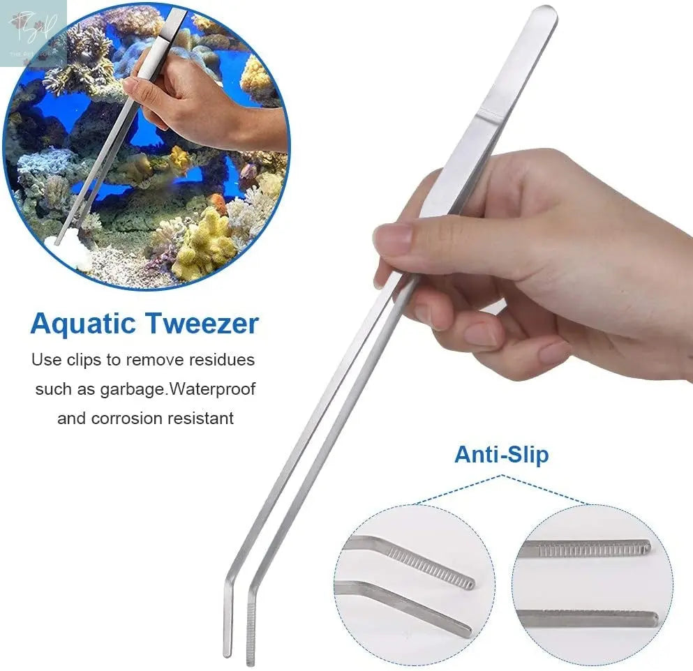 Lukovee 4-in-1 Stainless Steel Aquarium Tool Set: Multi-Functional Tweezers, Scissors, and Spatula for Aquascaping, Plant Care, and Maintenance (Includes Fish Net) Lukovee