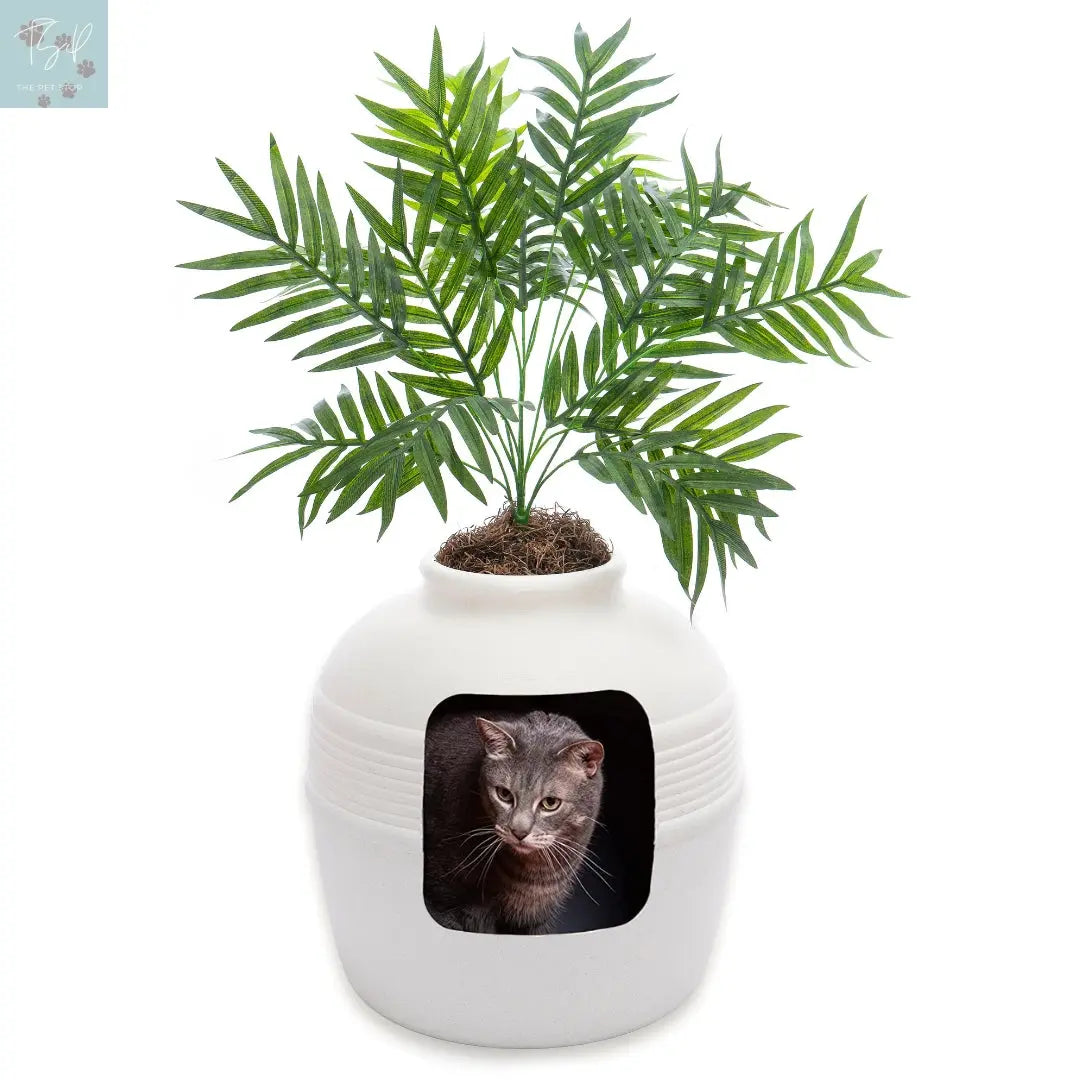 Discreet Litter Box Planter with Hooded Design and Artificial Plant for Pets Does not apply