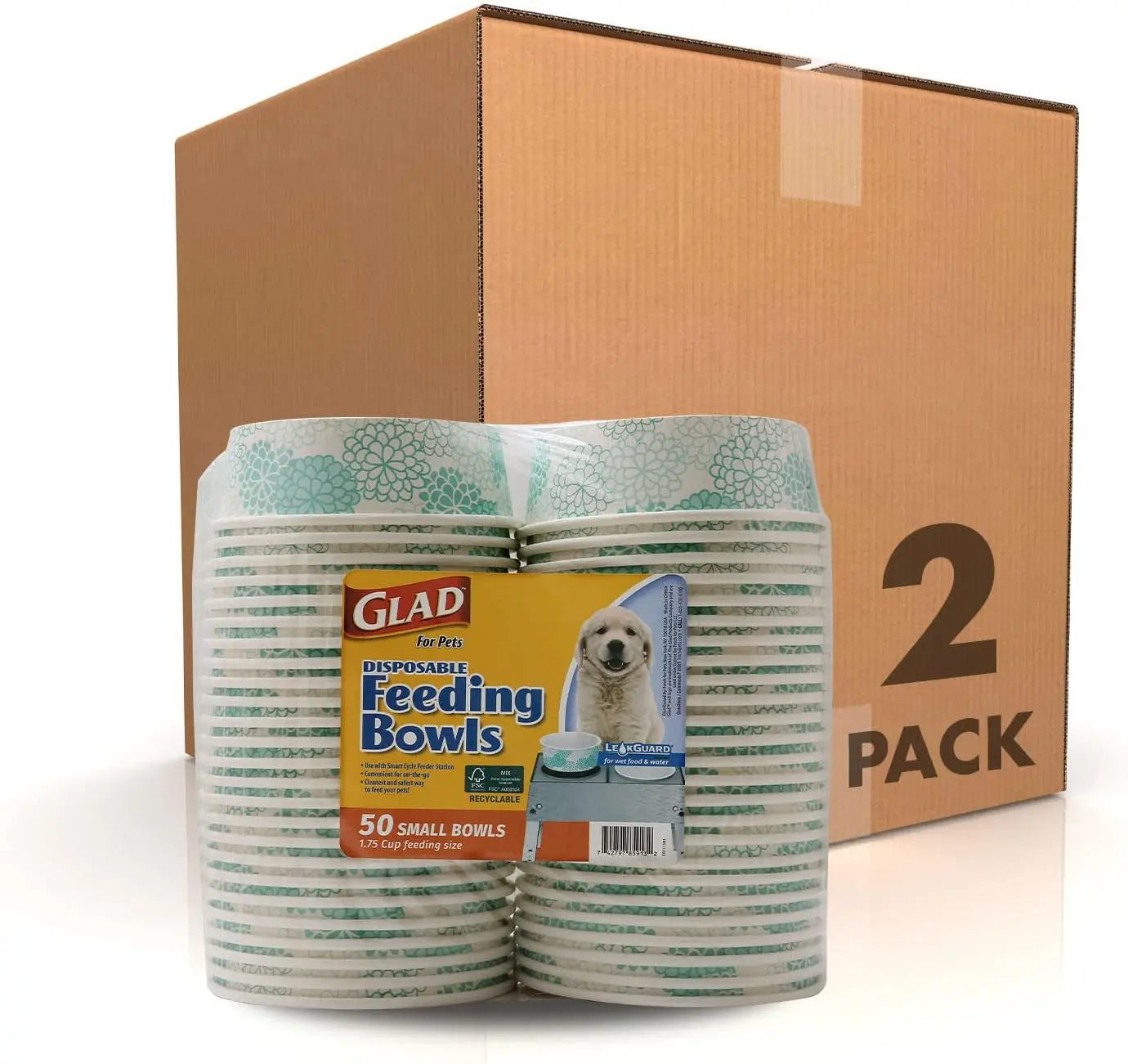 Glad for Pets Disposable Feeding Bowls for Small Dogs - Stylish Gray Pattern, 1.75 Cup Capacity, Perfect for Food and Water (Single Pack) Fetch for Pets