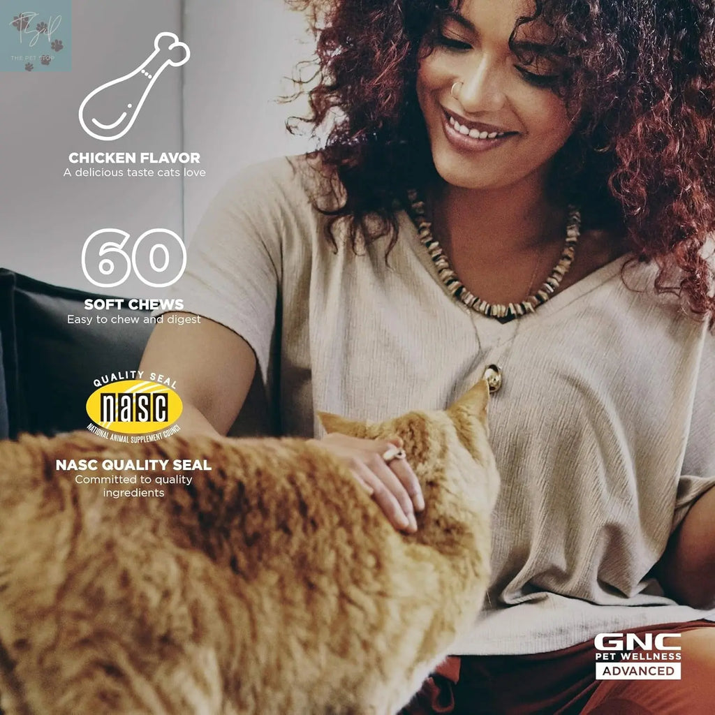 GNC Pets Advanced Calming Chews for Cats, 60 Count | Chicken Flavor Soft Chews for Relaxation | Contains Thiamine, L-Tryptophan, and Chamomile | Made in the USA Fetch for Pets