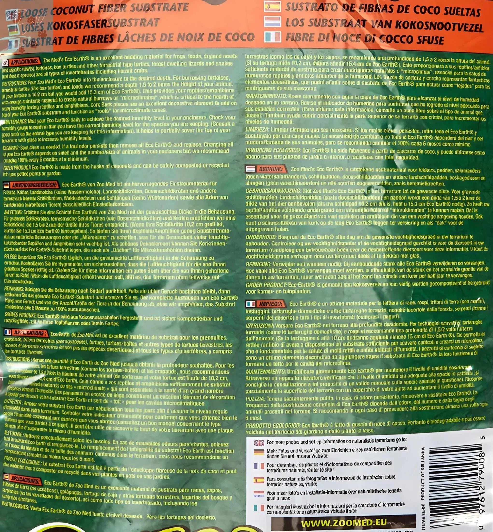 Eco Earth Loose Coconut Fiber Reptile Substrate Zoo Med 8 Quarts ZOO Med LABORATORIES INC