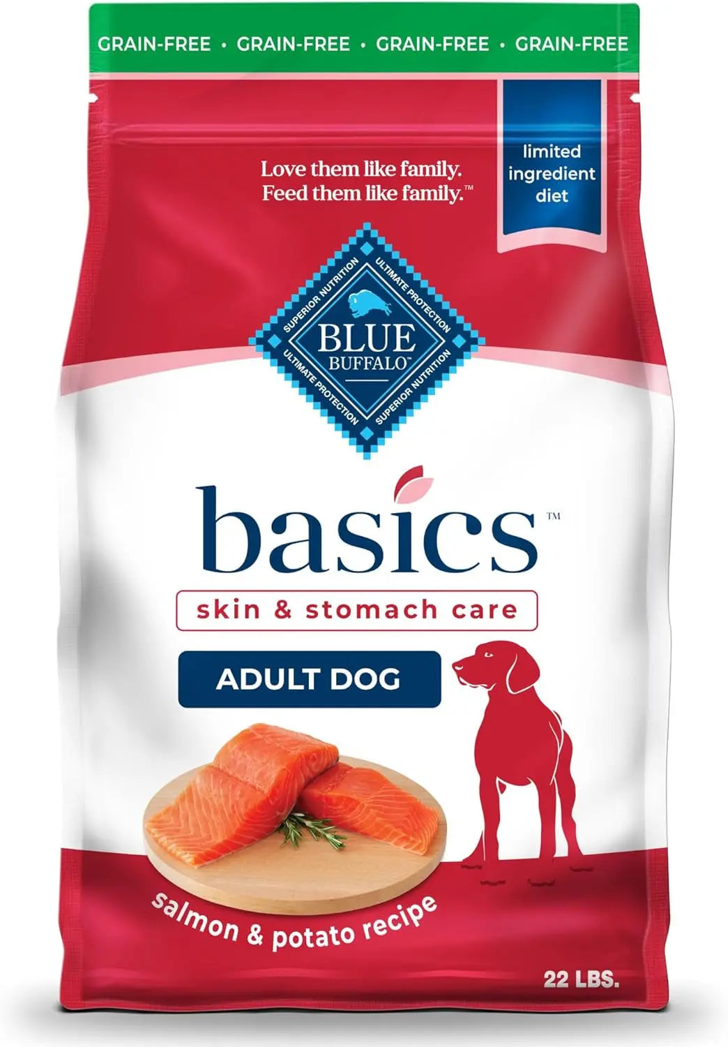 Blue Buffalo Basics Grain-Free Salmon Recipe Adult Dog Food - 22 lb Bag - Limited Ingredient Formula for Sensitive Stomachs Blue Buffalo Company, Ltd