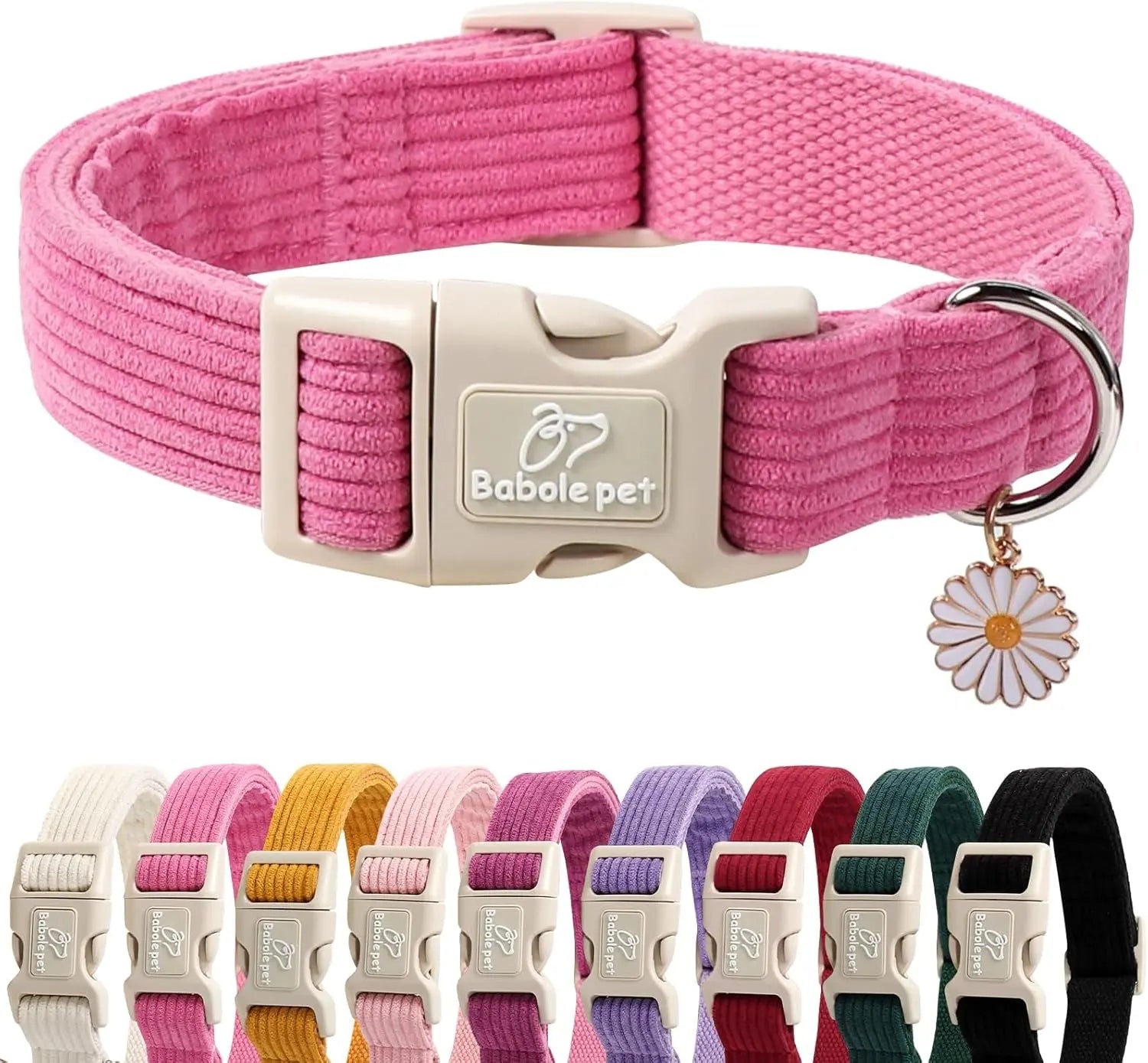Adjustable Lavender Nylon Dog Collar with Safety Metal Buckle for Small to Large Dogs Babole Pet