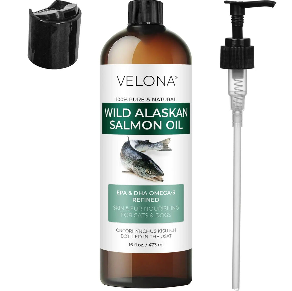 Velona Wild Alaskan Salmon Oil for Dogs and Cats - 2 Fl Oz and 1 Gallon Options, Rich in Omega-3 and EPA for Healthy Coat Does not apply