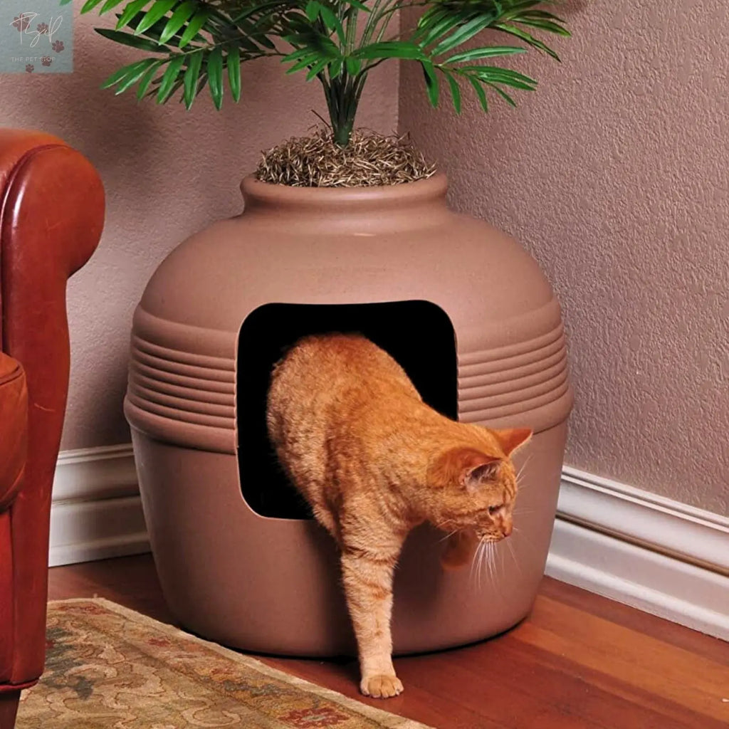 Discreet Litter Box Planter with Hooded Design and Artificial Plant for Pets Does not apply